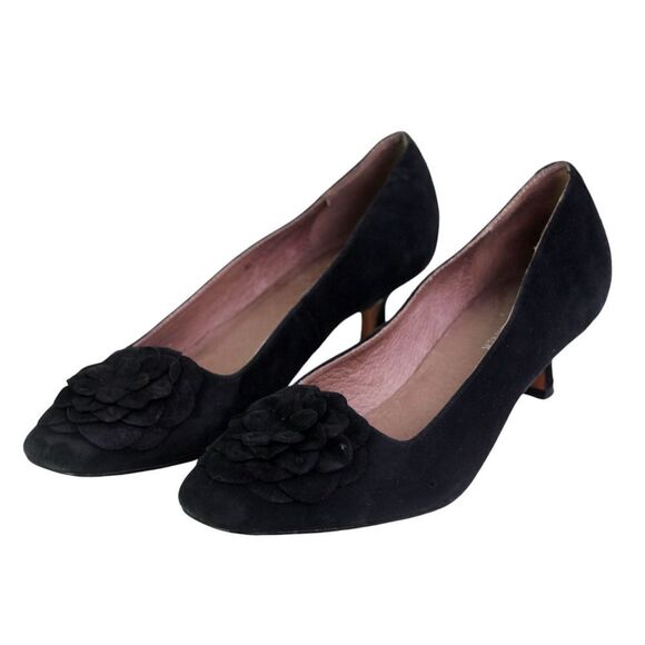 Donald Pliner BLACK GENUINE LEATHER SUEDE LOW HEEL CLASSIC PUMP SHOES Size 9M - Picture 2 of 11